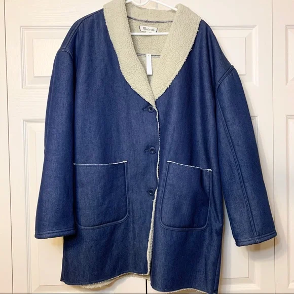 Madewell Sherpa denim cocoon coat - Picture 5 of 12